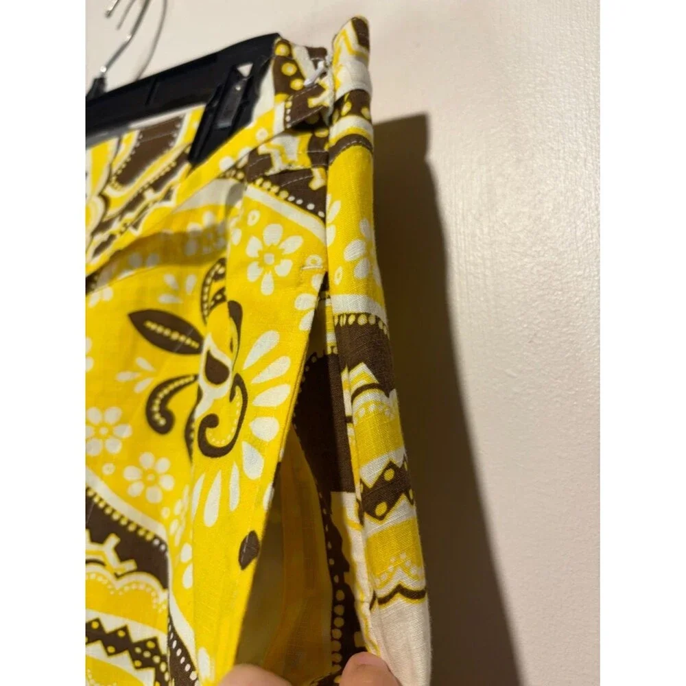 Talbots Petites Paisley A-Line Full Skirt Brown Yellow Side Zipper Pockets SZ 8P
